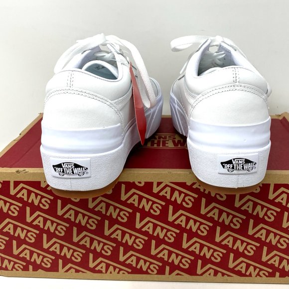 VANS PLATFORM Old Skool Stacked Leather Sneakers White Women’s Size VN0A4U15OER - Picture 11 of 12